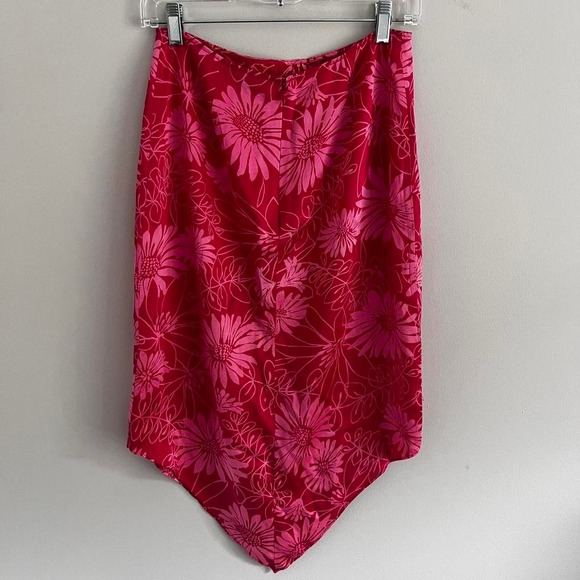 Y2K PINK FLORAL EXPRESS SILK ASYMMETRICAL MIDI‎ SKIRT - Picture 5 of 7